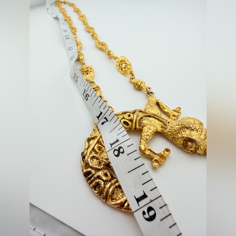 Massive VTG 80s Runway Lizard Necklace - 112g Molten Gold Style - Heavy Couture - Picture 5 of 11